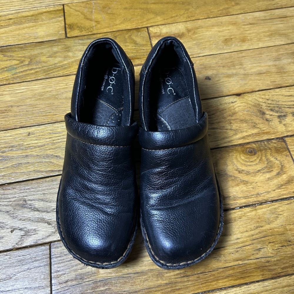 b.o.c. Born Concept Black Pebbled Leather Clogs Slip On Comfort Shoes 8.5 M 40